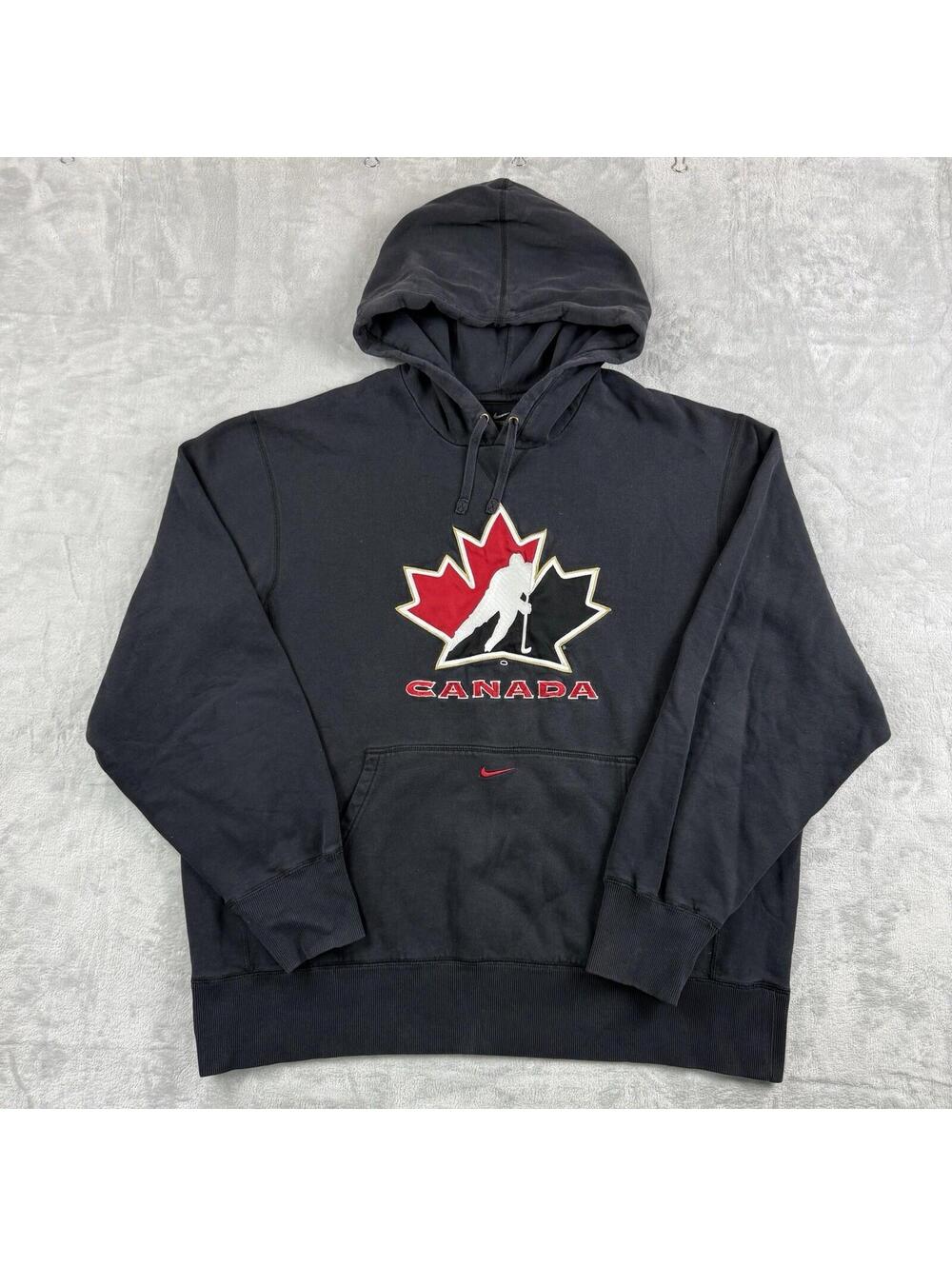 Y2K Nike Team Canada Hockey Hoodie Men's XL Small Swoosh Fleece 2000s Sporty VTG